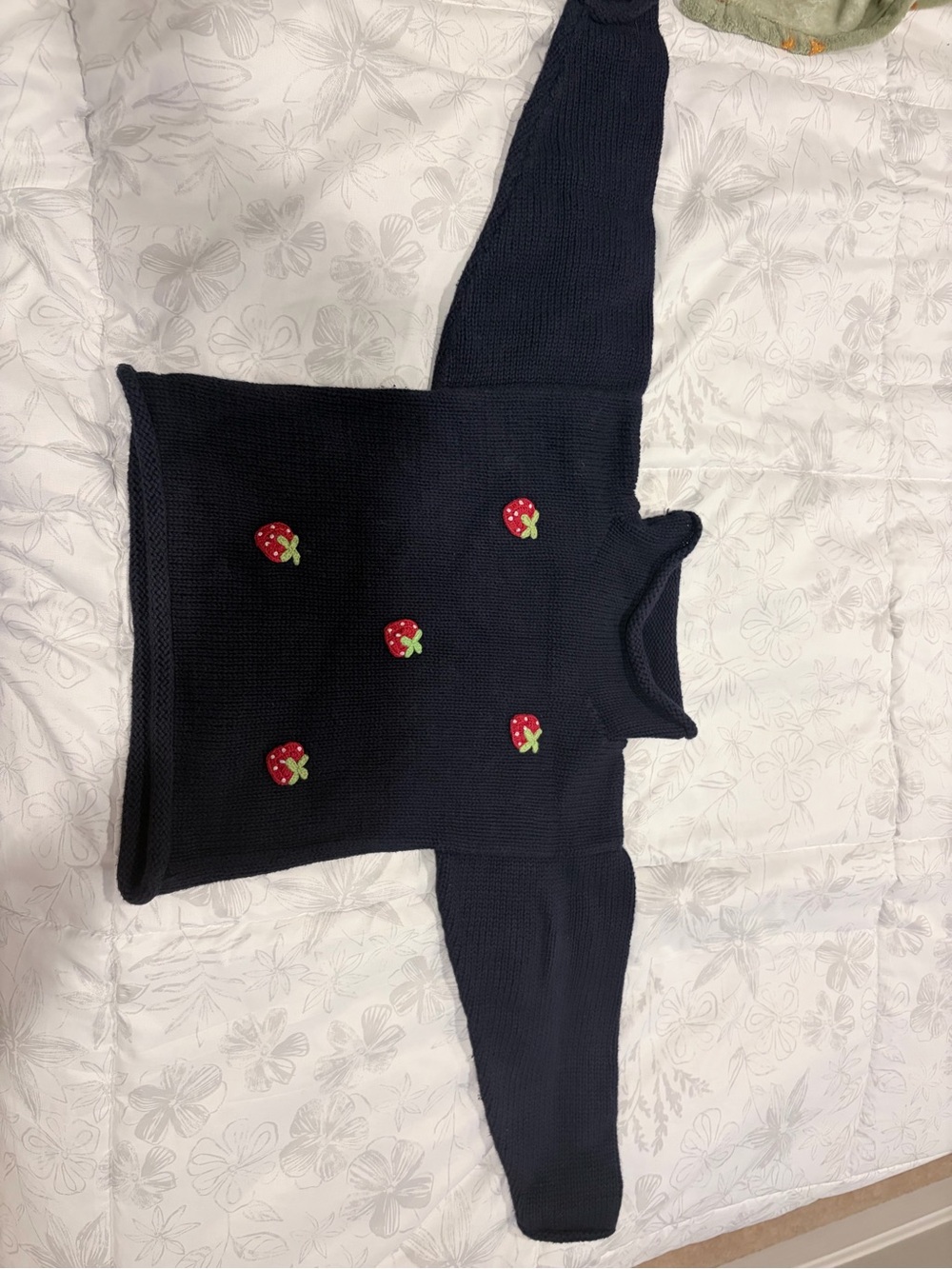 Kids Navy Blue Knit Sweater with Strawberry Appliqués